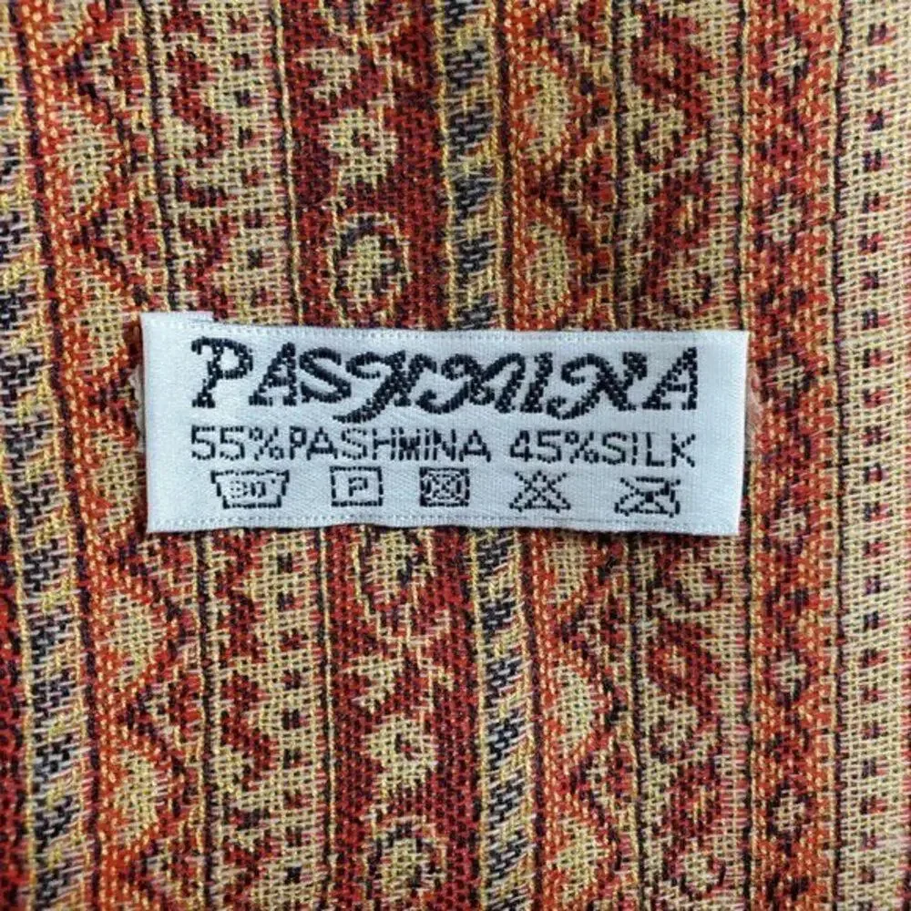 Pashmina Scarf Double Sided Paisley Red Gold Silk Blend Women One Size Shawl